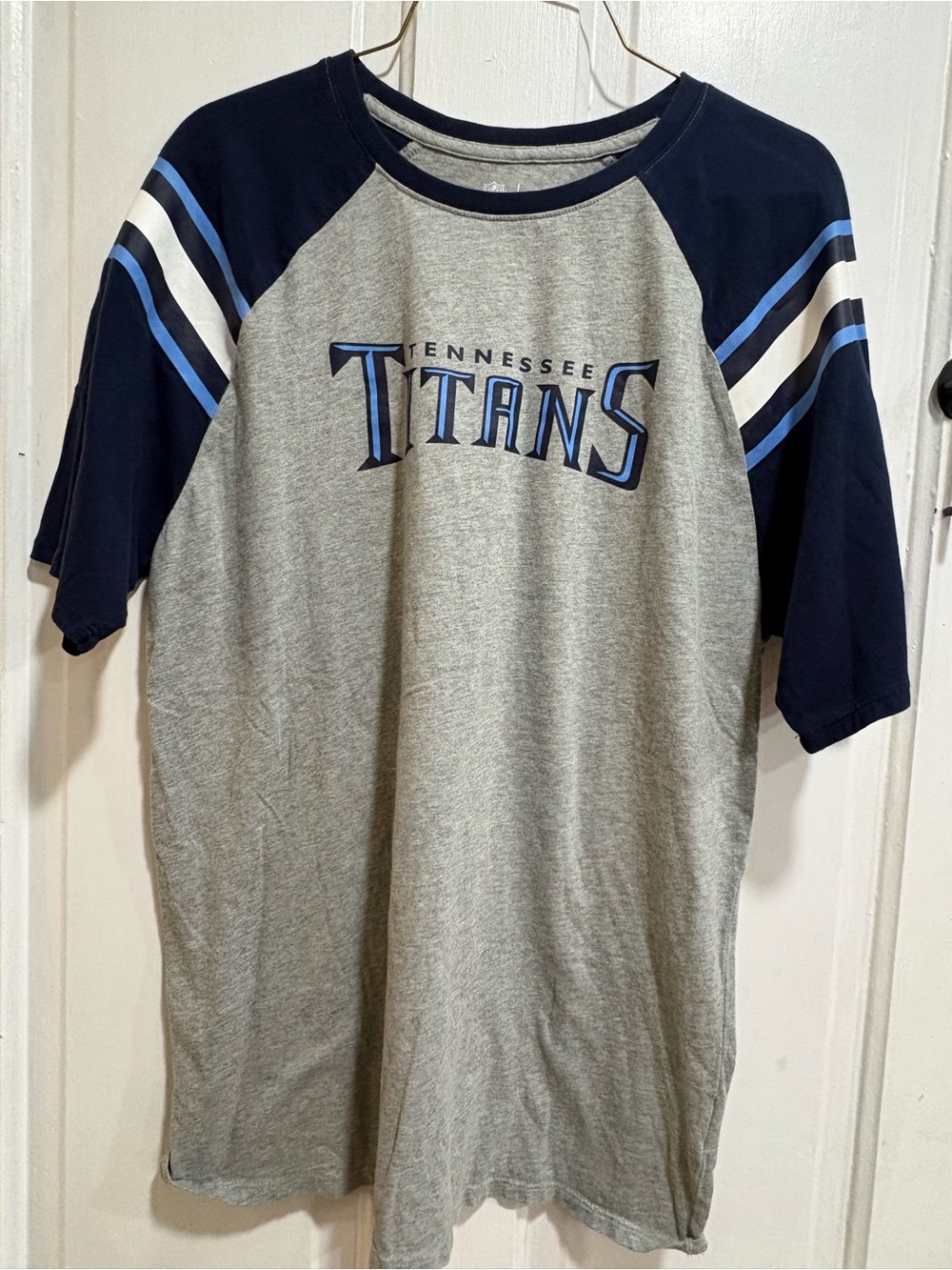 Nike Tennessee Titans Raglan Tee - Gray & Navy with Blue Accents